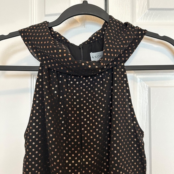 Jason Wu Polka Dot No Sleeve Draped Neck Top with Scarf Sheer Black Gold NWT - Picture 3 of 16
